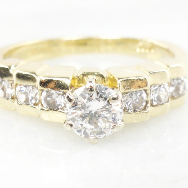 Vintage 14k Diamond Engagement Ring Round Diamond Ring Yellow Gold Engagement Ring Approx. 3/4 Carat TDW Size 6 1/4