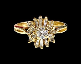 Vintage 14k Diamond Ring Diamond Statement Ring Diamond Cluster Ring Right Hand Ring Size 6.75 Over .70 CT TDW