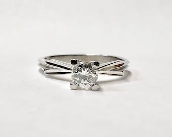 Vintage 14k Natural Diamond Engagement Ring Round Brilliant Cut Diamond Ring Engagement Ring .25 Carat White Gold  Size 7 round Diamond
