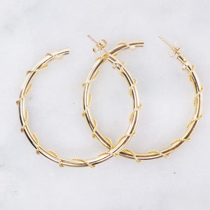 Vintage Large 14k Gold Hoop Earrings, 14k Yellow Gold Earrings, Gold Twisted Wire Hoop Earrings, 1 1/2 14k Gold Hoops image 4