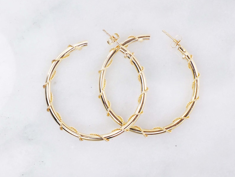 Vintage Large 14k Gold Hoop Earrings, 14k Yellow Gold Earrings, Gold Twisted Wire Hoop Earrings, 1 1/2 14k Gold Hoops image 4