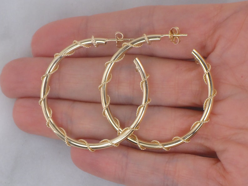 Vintage Large 14k Gold Hoop Earrings, 14k Yellow Gold Earrings, Gold Twisted Wire Hoop Earrings, 1 1/2 14k Gold Hoops image 2