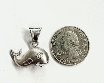 18k Whale Pendant White Gold Charm 3D Pendant Unisex Charm