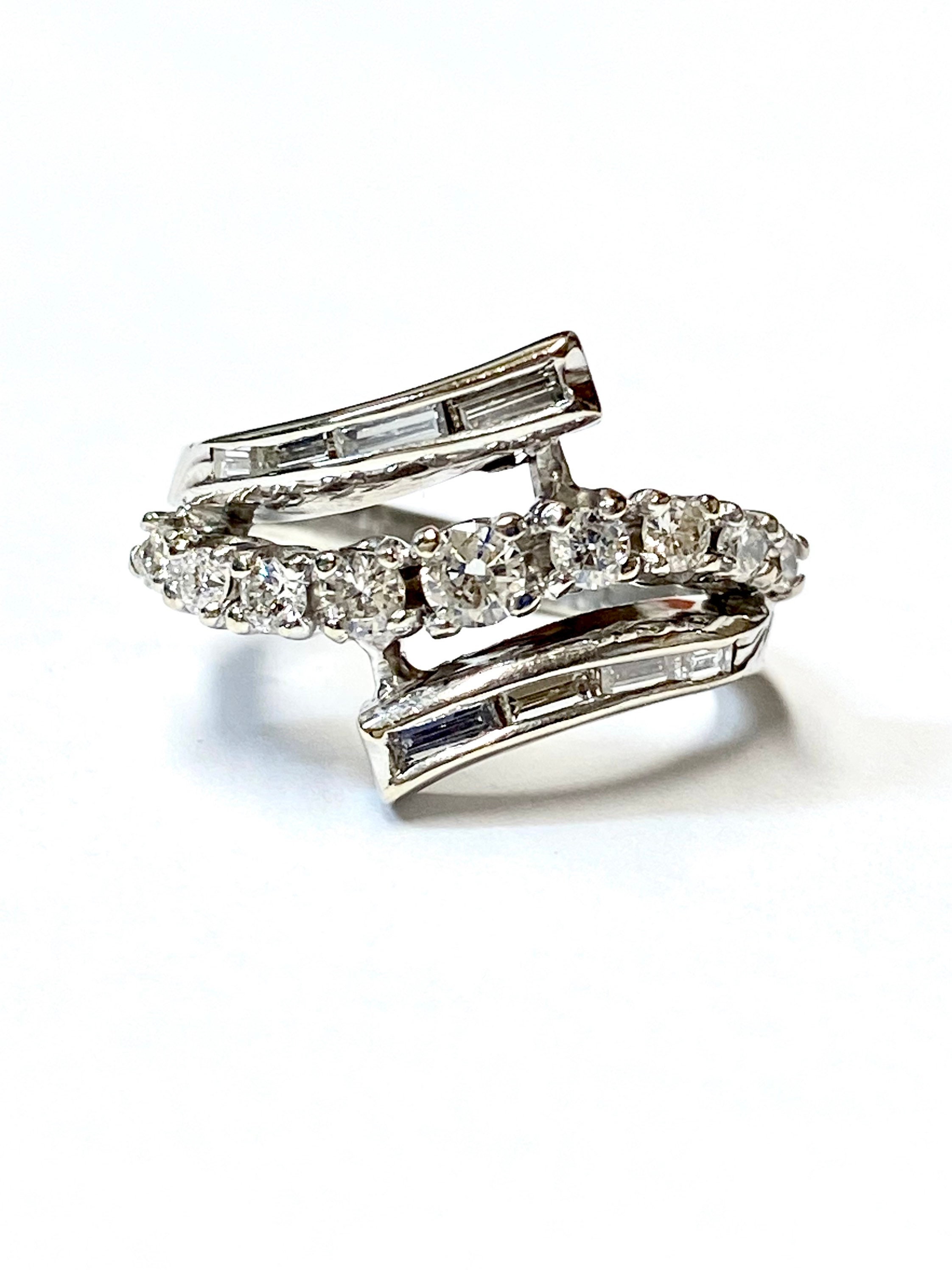 Vintage 14k Diamond Ring, White Gold Diamond Statement Ring, Diamond