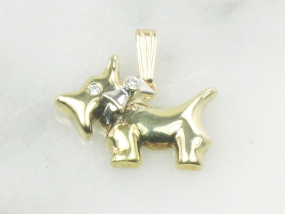 Vintage 14k Gold Diamond Scottie Dog Pendant, Wes… - image 6