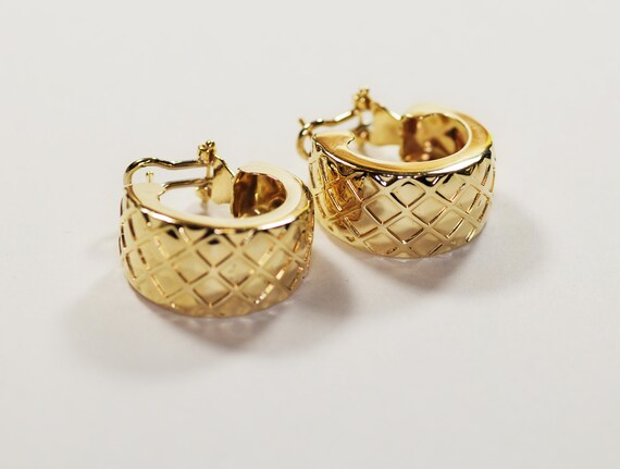 Vintage 14k Gold Hoop Earrings Yellow Gold Fancy H
