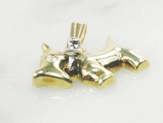 Vintage 14k Gold Diamond Scottie Dog Pendant, Wes… - image 8