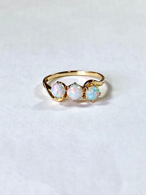 Vintage 14k Opal Ring Natural Opal Ring Opal Thre… - image 10