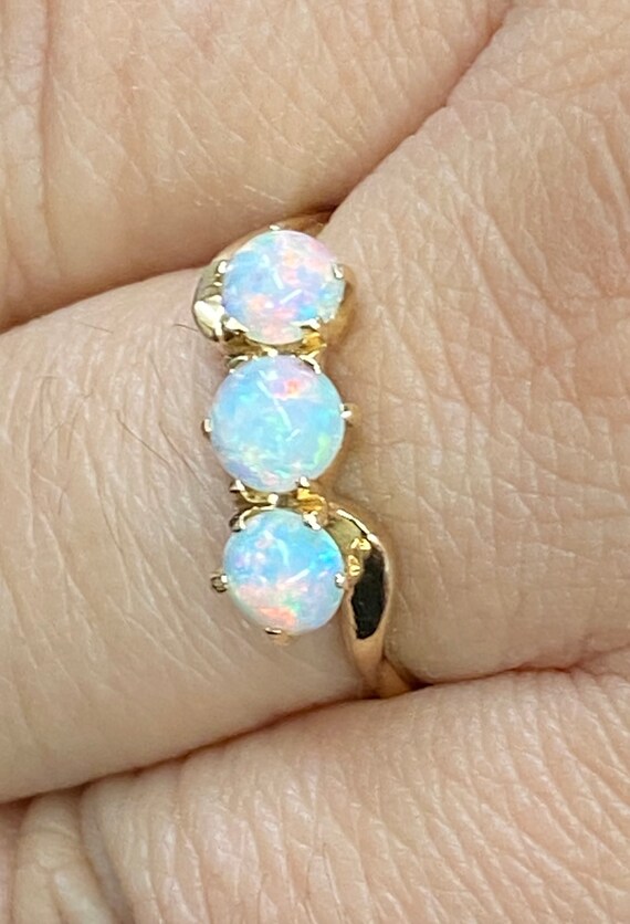 Vintage 14k Opal Ring Natural Opal Ring Opal Thre… - image 6