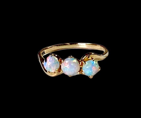 Vintage 14k Opal Ring Natural Opal Ring Opal Thre… - image 3