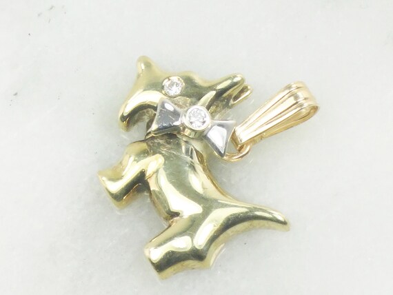 Vintage 14k Gold Diamond Scottie Dog Pendant, Wes… - image 5