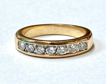 Vintage 14k Diamond Wedding Ring, Diamond Wedding Band, One Row 7 Diamond Band, 1/2 CT TDW Diamond Ring Size 6