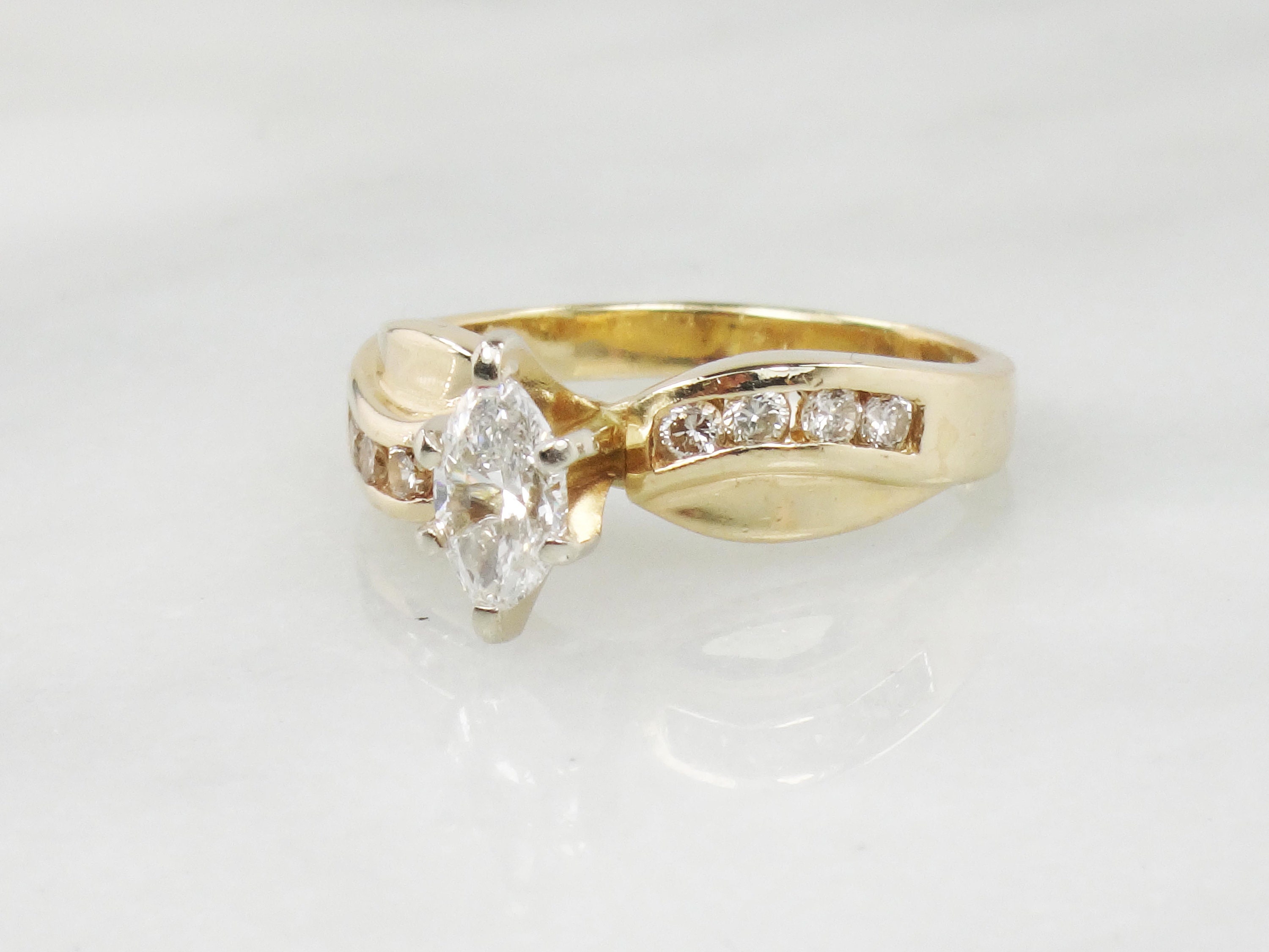 Vintage 14k Diamond Engagement Ring Marquise Diamond Ring | Etsy