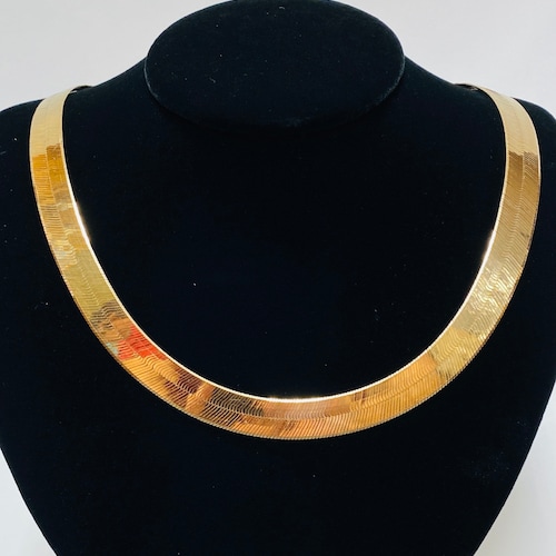 Real 10K Gold Herringbone Chain Necklace 15mm Etsy