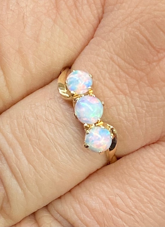 Vintage 14k Opal Ring Natural Opal Ring Opal Thre… - image 4