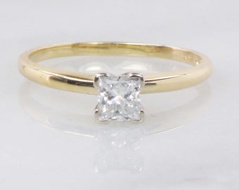 Vintage 14k Diamond Engagement Ring,  Princess Cut Diamond Ring, Approx. .45 Carat Solitaire Engagement Ring, Solid Yellow Gold,  Size 8 1/4