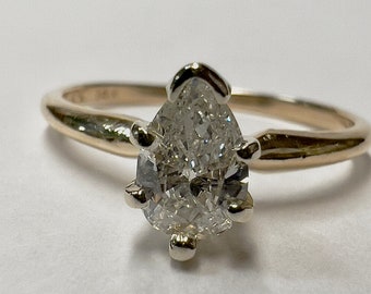Vintage 14k Diamond Engagement Ring, Pear  Cut Diamond Ring, Approx. .45 Carat Solitaire Engagement Ring, Solid Yellow Gold,  Size 6 1/2