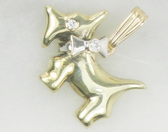 Vintage 14k Gold Diamond Scottie Dog Pendant, Wes… - image 7