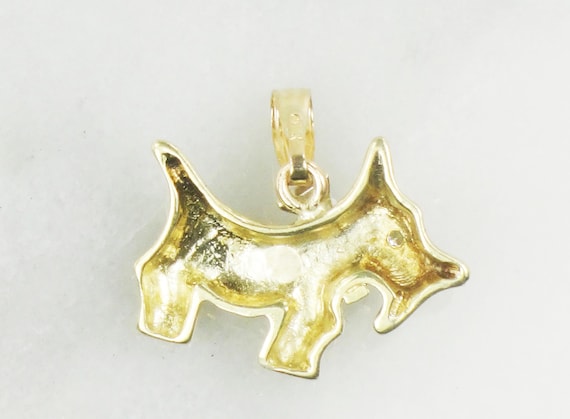 Vintage 14k Gold Diamond Scottie Dog Pendant, Wes… - image 9