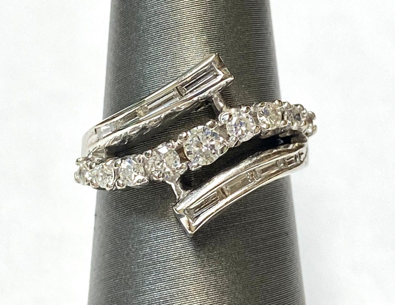 Vintage 14k Diamond Ring, White Gold Diamond Statement Ring, Diamond