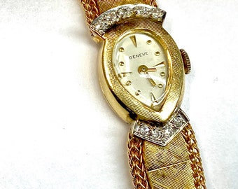 Vintage 14 carat solid gold ladies wrist watch with diamonds, solid gold ladies watch, Diamond ladies gold watch