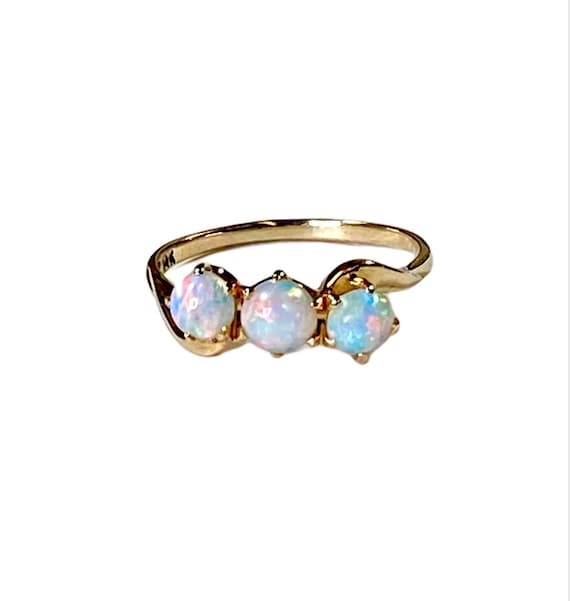 Vintage 14k Opal Ring Natural Opal Ring Opal Thre… - image 2