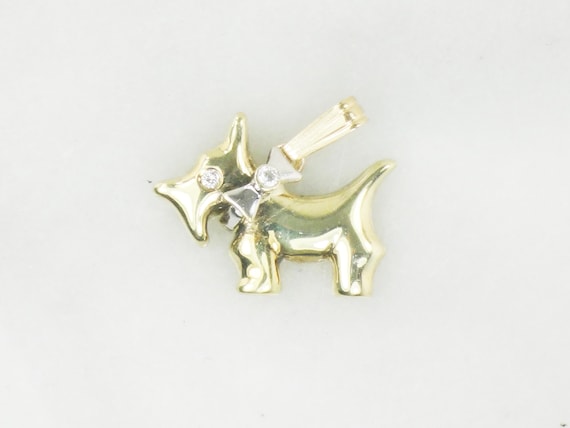 Vintage 14k Gold Diamond Scottie Dog Pendant, Wes… - image 2