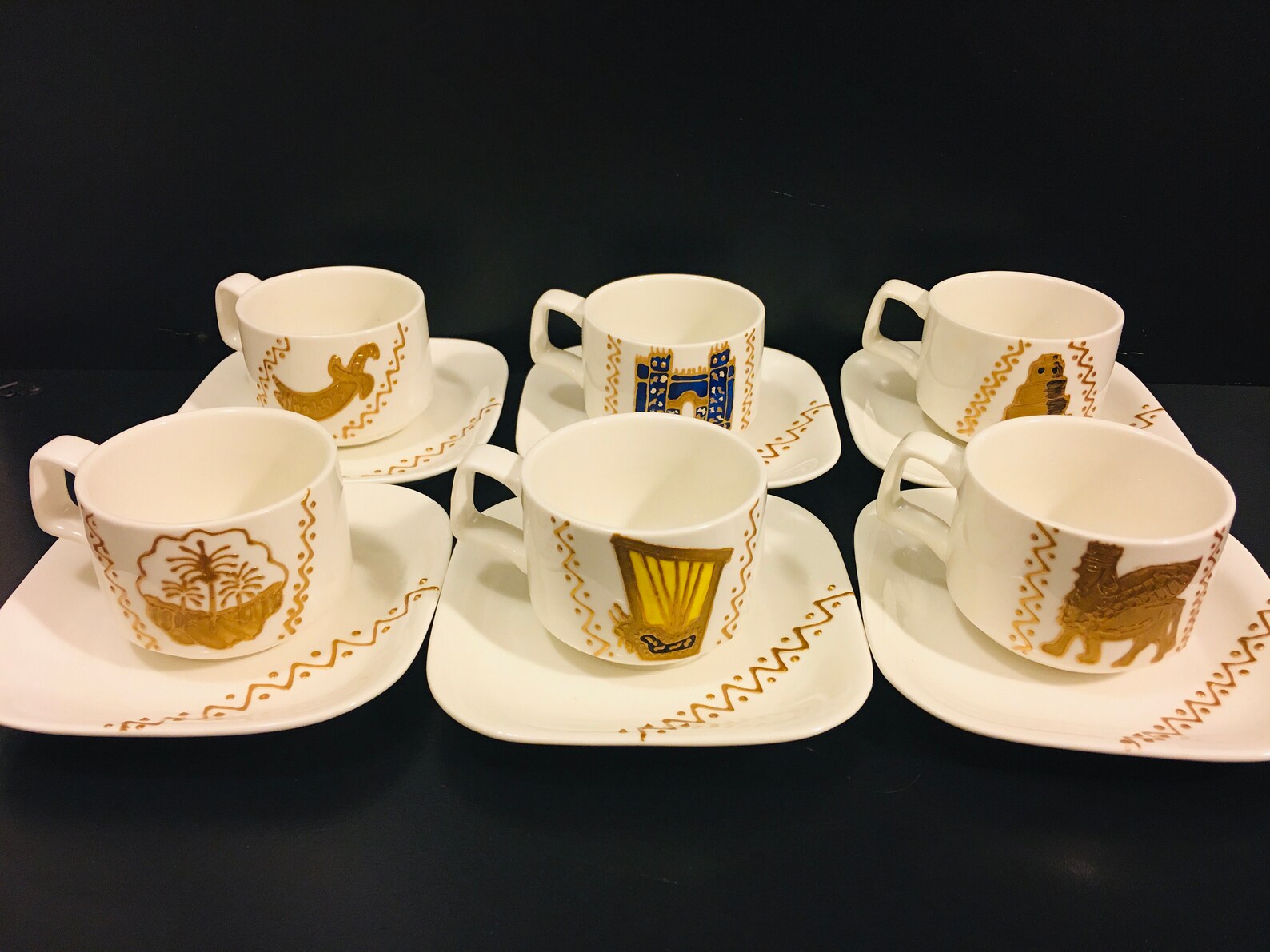 Espresso Cups with Square Saucers Set of 6 white 3 oz Cups Etsy