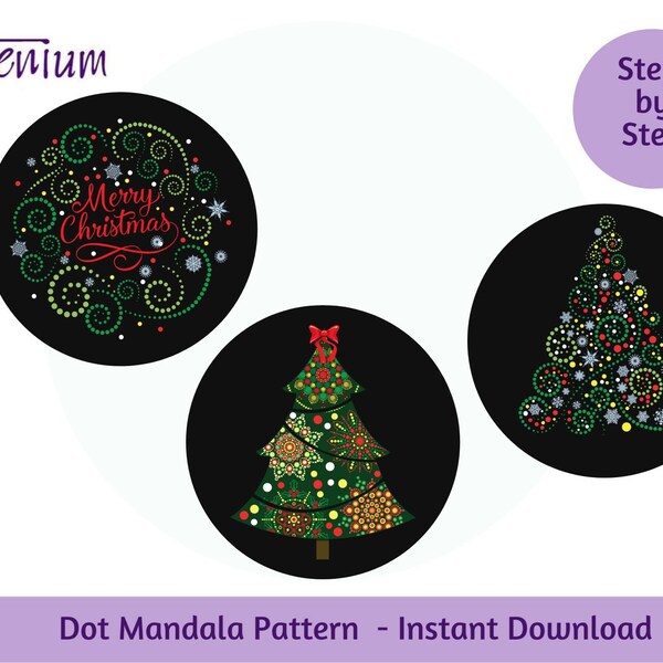 DOT MANDALA PATTERN  Christmas Bundle - Christmas Decoration  Bundle- Dot Art Guide - Mandala Template- Dot Mandala Painting