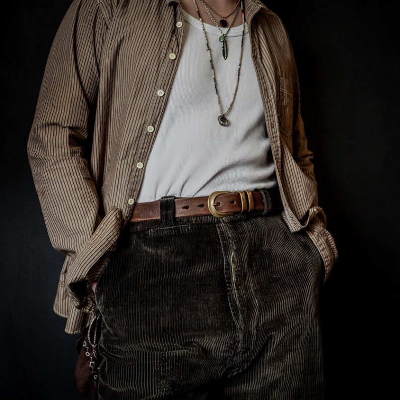 HEYOU Handmade Vintage Look Saddle Leather Belt Type.2