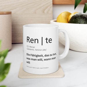 Descripción divertida de la pensión en Duden - taza brillante 330 ml - jubilación - pensión de vejez - pensión