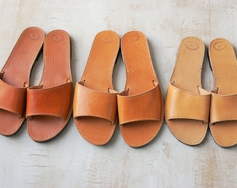 leather slip on sandals