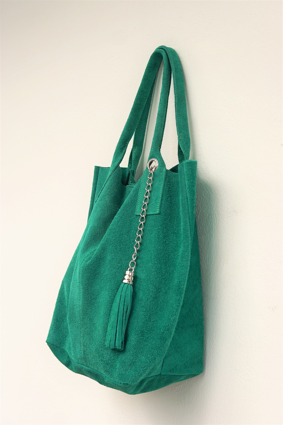 Tote Leather Bag EMERALD GREEN Suede Bag Womens Leather BAG Etsy