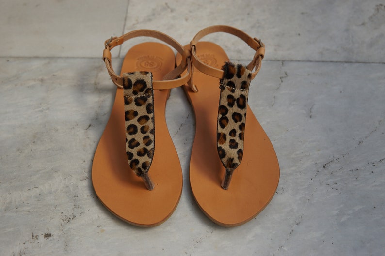 Leopard Sandals Animal Print Panther T-strap Thong Leather | Etsy