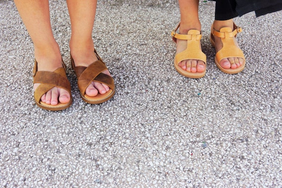 Danae Junior Girl Leather Sandals Strap Sandal Greek Teen | Etsy