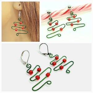 Unique Christmas Tree Earrings, Clip on Christmas Tree Earrings, Christmas Jewelry, Comfortable Clip on Earrings, Leverback Earrings
