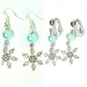 Snowflake Earrings, Christmas Earrings, Snowflake Dangle Earrings, Clip on Earrings, Winter Earrings, Winter Wardrobe, On Sale Now