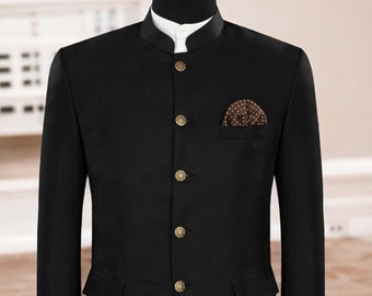 Men&#39;s Black Lycra Jodhpuri Suit: Traditional Indian Partywear