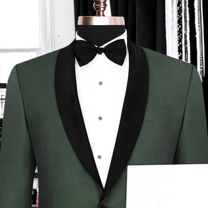 Green Lycra Tuxedo Suit: Men&#39;s Shawl Collar 3-Piece Evening Wear