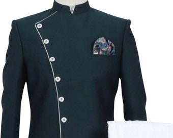 Bottle Green Sherwani Indowestern Suit: Royal Achkan Partywear