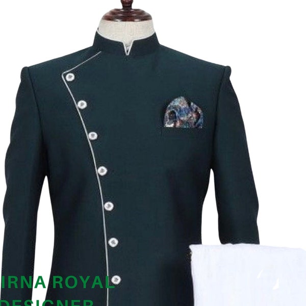 New Bottle Green Royal Sherwani Indowestern Achkan Partywear Jodhpuri Suit Kurta Pajama, Family customizations? Yes, Available, Contact us