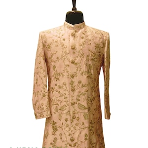Elegant Silk Embroidery Sherwani - Shimmery Stardust Inspired Design for Men&#39;s Wedding Wear