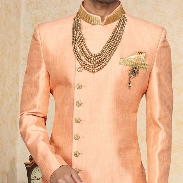 Indiase Sherwani voor mannen bruiloft feestkleding receptie traditionele exclusieve ontwerper Kurta, Indo westerse Jodhpuri pak met Churidar