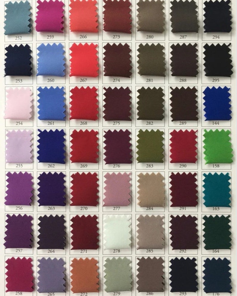 May include: A colour chart of fabric swatches with numbers 252 through 295 and 144, 158, 163, 164, 1/6. The swatches are arranged in rows and columns.