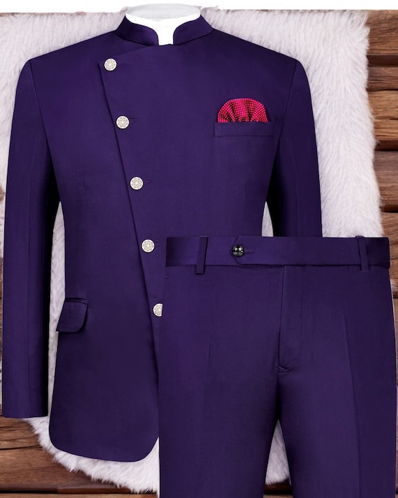 Men's Purple Lycra Jodhpuri Suit: Modern Indian Wedding Outfit
