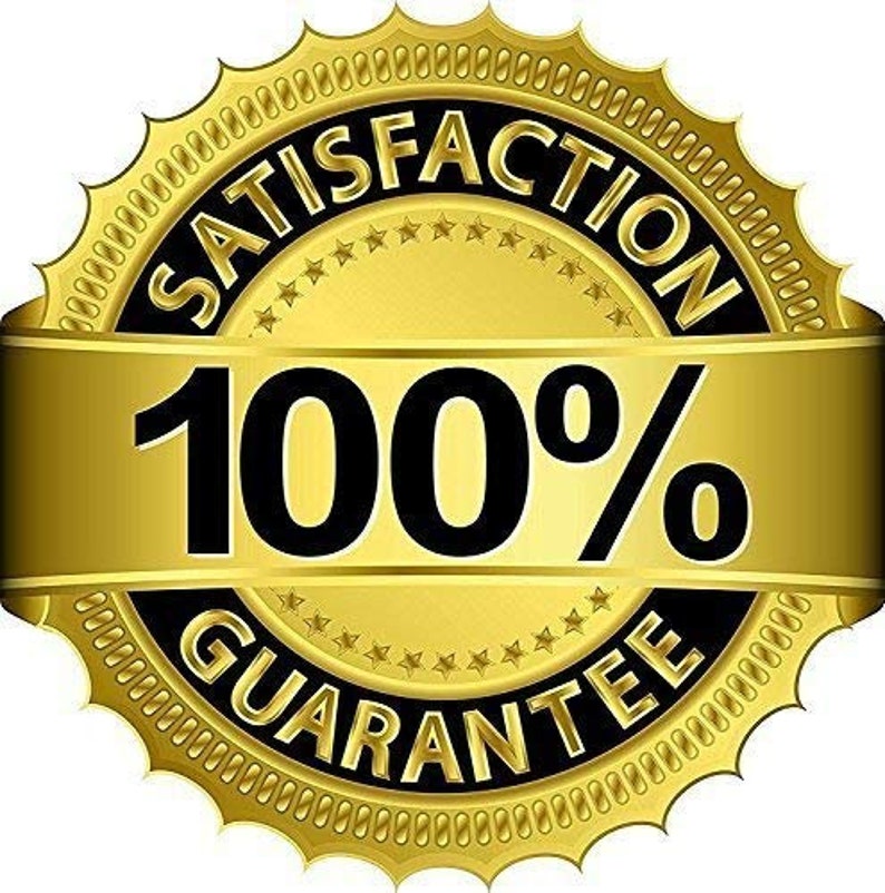 May include: A gold seal with a black border and the text "Satisfaction Guarantee 100%"
