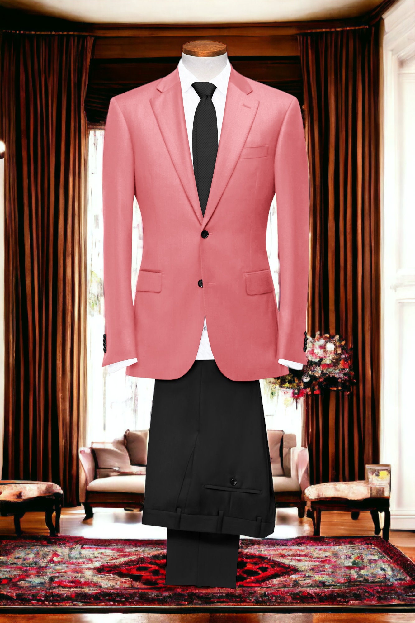 Black Coat Pant With Pink Shirt Formal Outfit Men Formal Red Shirt Black  Coat Black Suit White Blazer