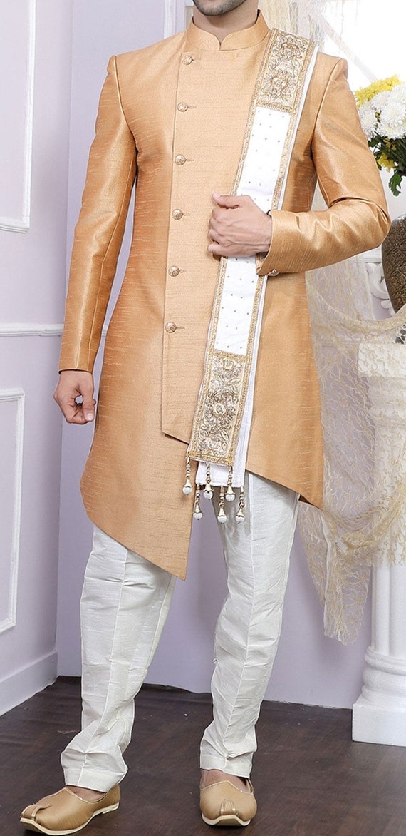 Buy Custom Made, Men Nawabi Sherwani, Groom Wedding Indo Western Suit for  Men, Designer Elegant Indo Western Sherwani Suit, With Harem Bottom Online  in India - Etsy