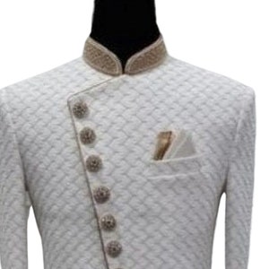 Angrakha Sherwani: White Velvet Indo Western Wedding Outfit image 2