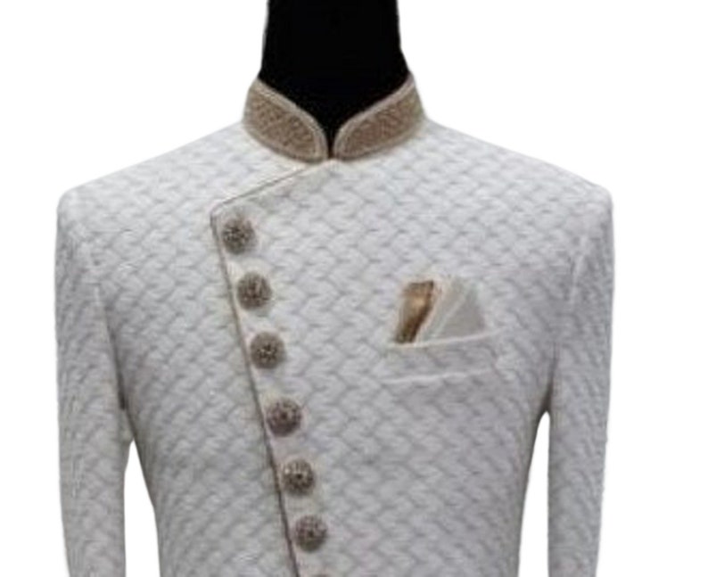 Angrakha Sherwani: White Velvet Indo Western Wedding Outfit image 2